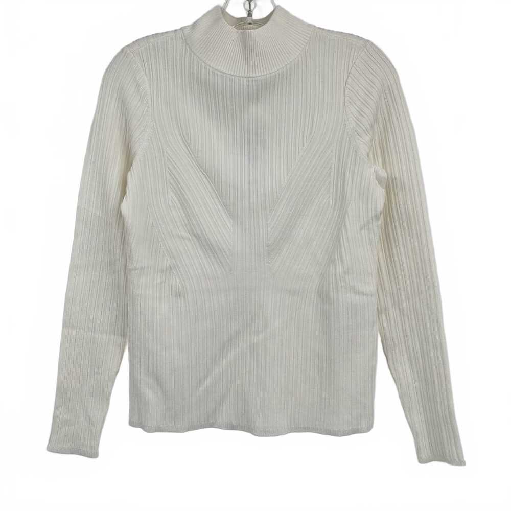 White House Black Market Cream Ribbed Knit Mock Neck Sweater | Women’s M